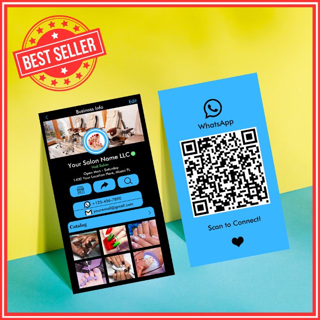 WhatsApp Nail Salon Blue Social Media QR-Code Visitenkarte (Von Creator hochgeladen)