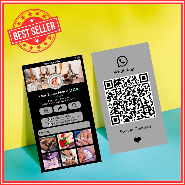 WhatsApp Nail Salon Gray Social Media QR-Code Visitenkarte (Von Creator hochgeladen)