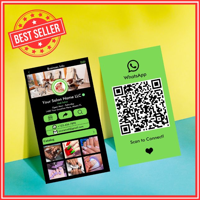 WhatsApp Nail Salon Green | QR-Code für soziale Me Visitenkarte (Von Creator hochgeladen)