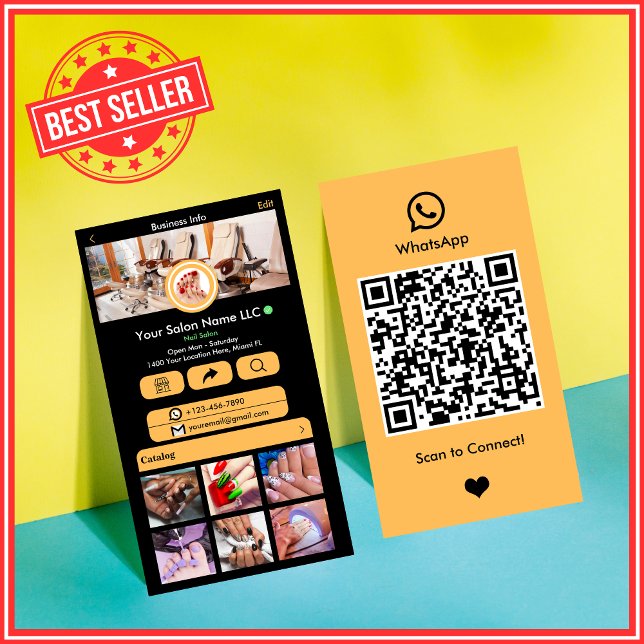 WhatsApp Nail Salon Peach Social Media QR-Code Visitenkarte (Von Creator hochgeladen)