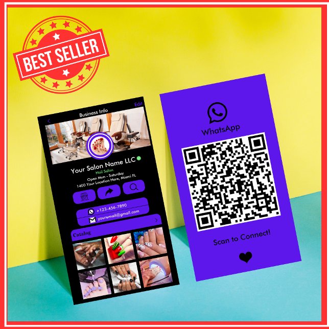 WhatsApp Nail Salon Violet Social Media QR-Code Visitenkarte (Von Creator hochgeladen)