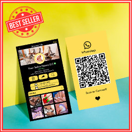 WhatsApp Nail Salon Yellow Social Media QR-Code Visitenkarte