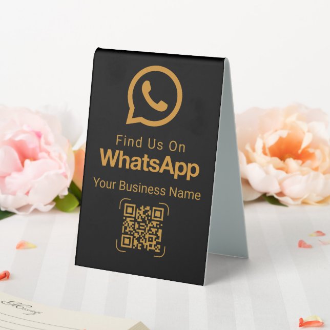 WhatsApp QR Code Business Contact Black Gold Tischaufsteller (In Situ (Hochzeit))