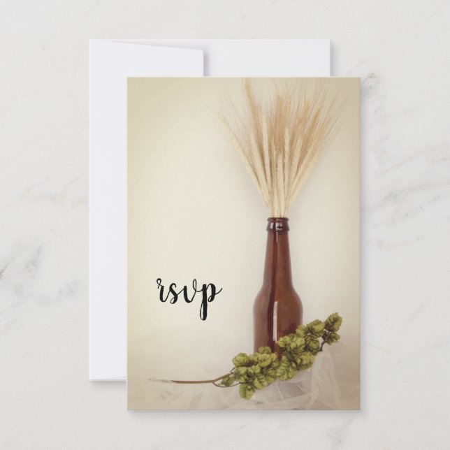 Wheat and Hops Brewerry Wedding RSVP Karte (Vorderseite)