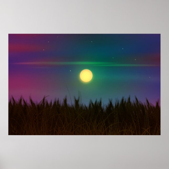 Wheat Field Night Sky und Mond Öl Malerei Sommer Poster (Vorne)