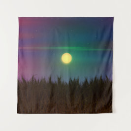 Wheat Field Night Sky und Mond Öl Malerei Sommer Wandteppich