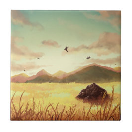 Wheat fields at sunrise fliese