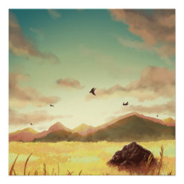 Wheat fields at sunrise poster
