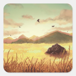 Wheat fields at sunrise quadratischer aufkleber