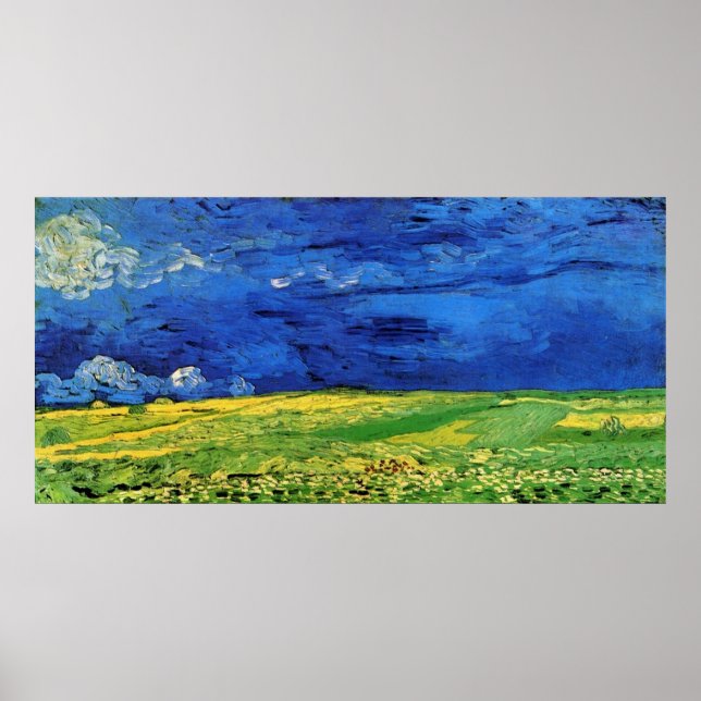 Wheat Fields Under Clouded Sky Van Gogh Poster (Vorne)
