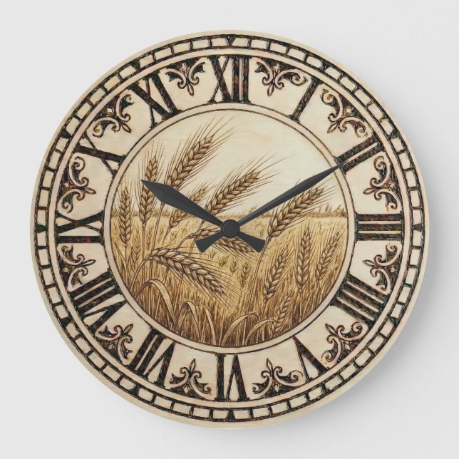 Wheat Wall Clock | Farmhouse Decor  Große Wanduhr (Vorderseite)