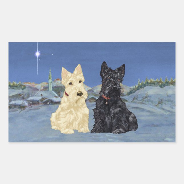 Wheaten Black Scottish Christmas Rechteckiger Aufkleber (Vorderseite)