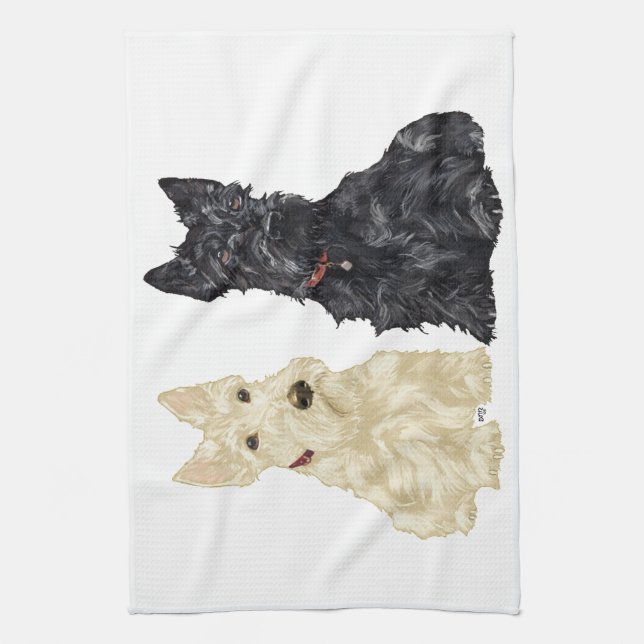 Wheaten & Black Scottish Terriers Geschirrtuch (Vertikal)