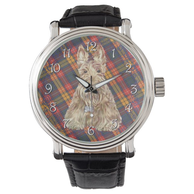 Wheaten Scottie Tartan Armbanduhr (Vorderseite)