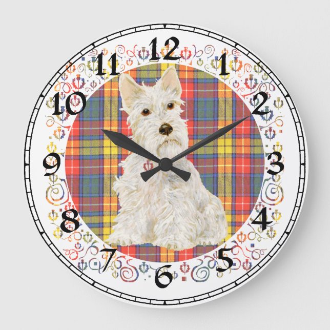 Wheaten Scottish Terrier Clock Große Wanduhr (Vorderseite)