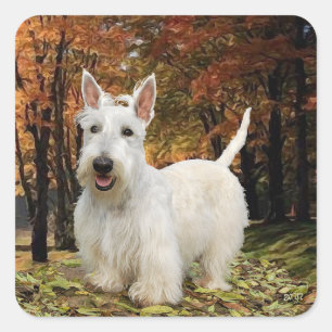 Wheaten Scottish Terrier Herbst Quadratischer Aufkleber