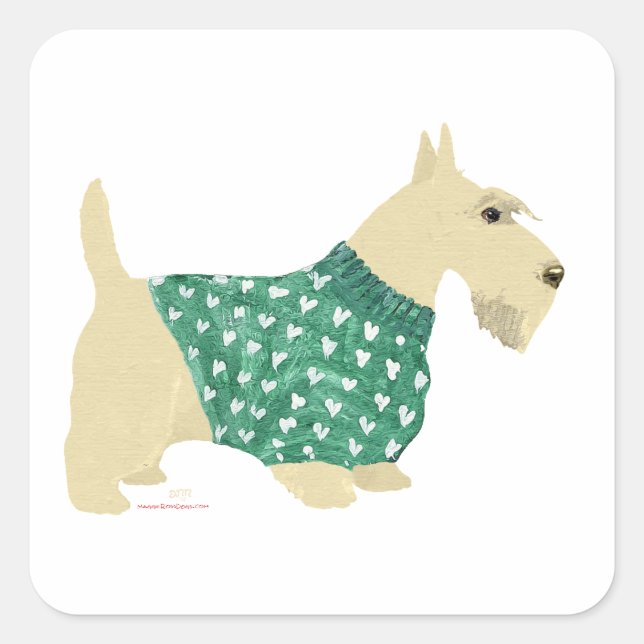 Wheaten Scottish Terrier Sweater Quadratischer Aufkleber (Vorderseite)