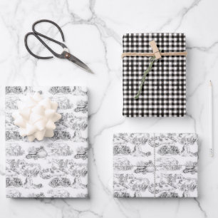 WHEATEN Terrier Black Toile & Gingham Geschenkblät Geschenkpapier Set
