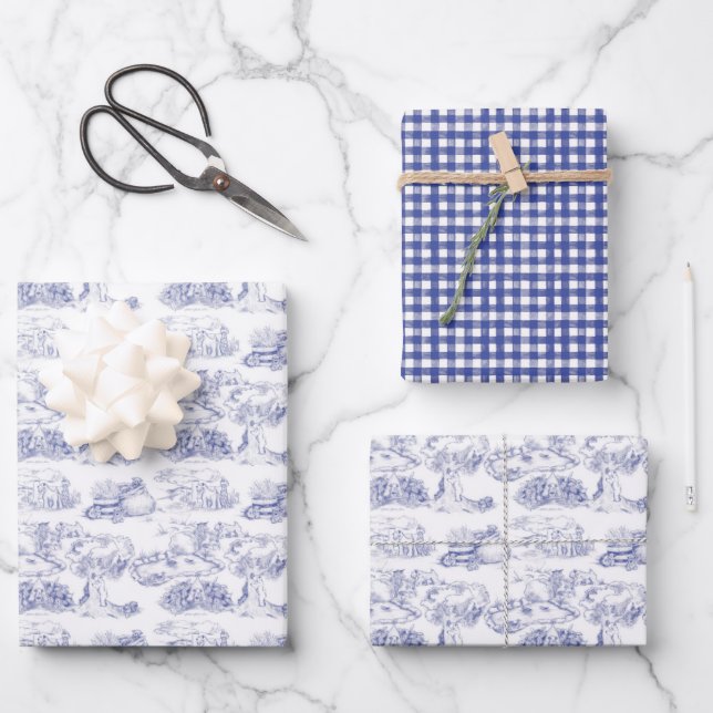 WHEATEN Terrier Blue Toile Geschenkpapier Set (Vorderseite)