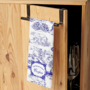 WHEATEN Terrier Blue Toile Tea Towel Geschirrtuch