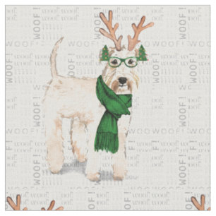 Wheaten Terrier Christmas Dog mit Antlers Stoff