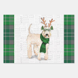 Wheaten Terrier Christmas Dog und Green Kariert Geschenkpapier Set