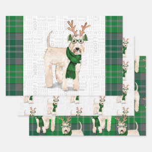 Wheaten Terrier Christmas Dog und Green Kariert Geschenkpapier Set