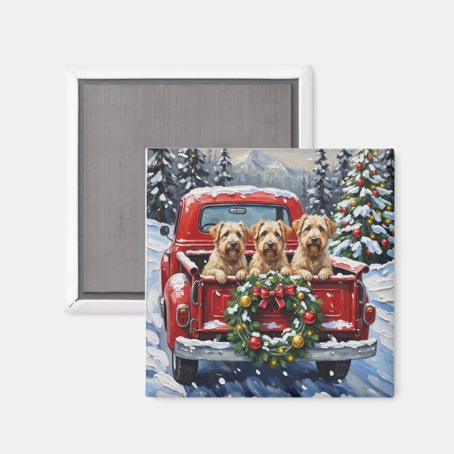 Wheaten Terrier Christmas Red Truck Holiday Gift Magnet (Vorderseite/Rückseite)