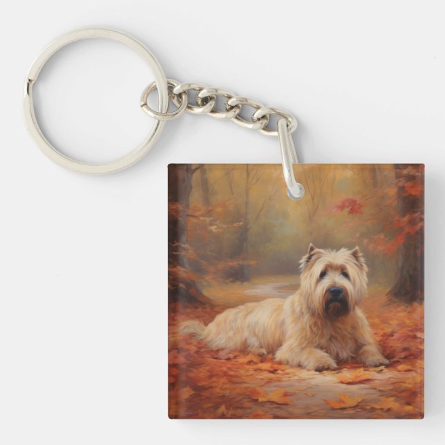 Wheaten Terrier dans les feuilles d'automne automn (Devant)