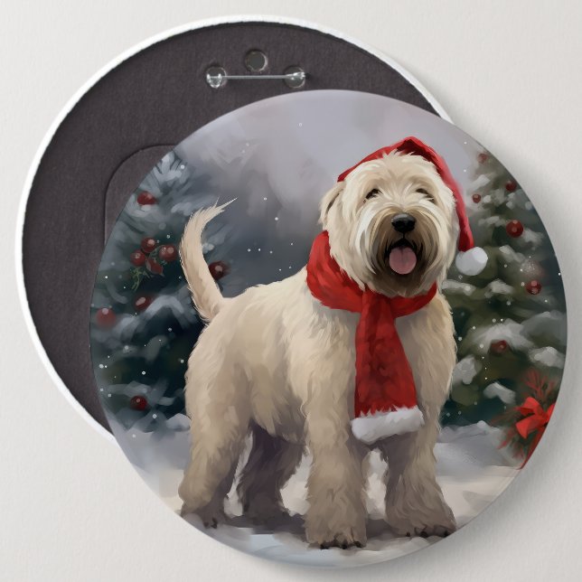 Wheaten Terrier Dog im Schnee Weihnachten Button (Vorne & Hinten)