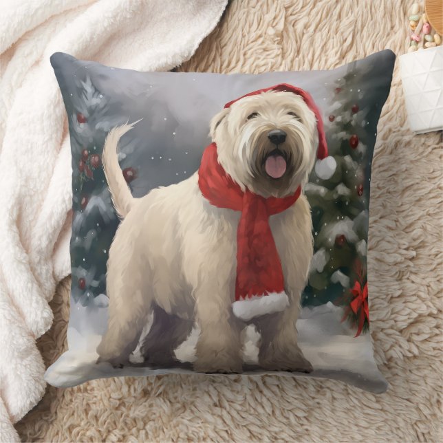 Wheaten Terrier Dog im Schnee Weihnachten Kissen (Decke)