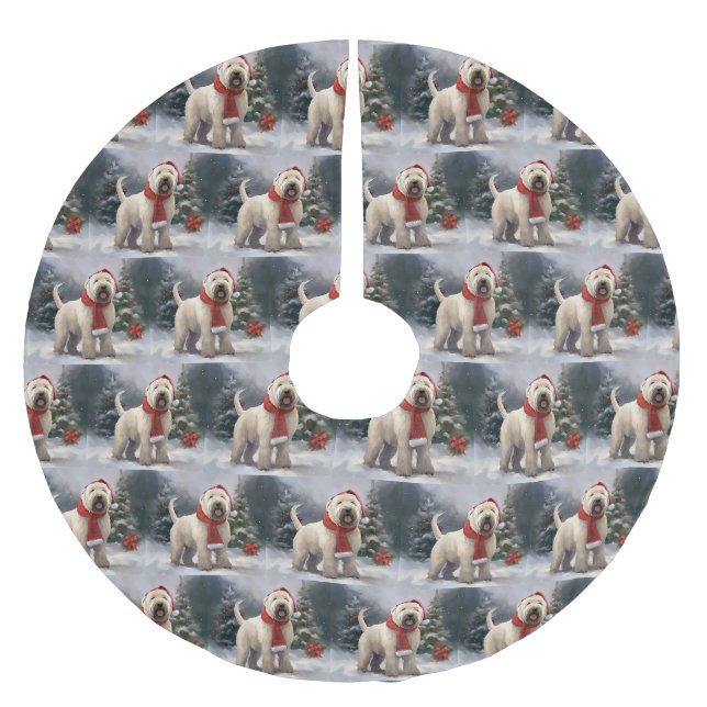 Wheaten Terrier Dog im Schnee Weihnachten Polyester Weihnachtsbaumdecke (Vorderseite)