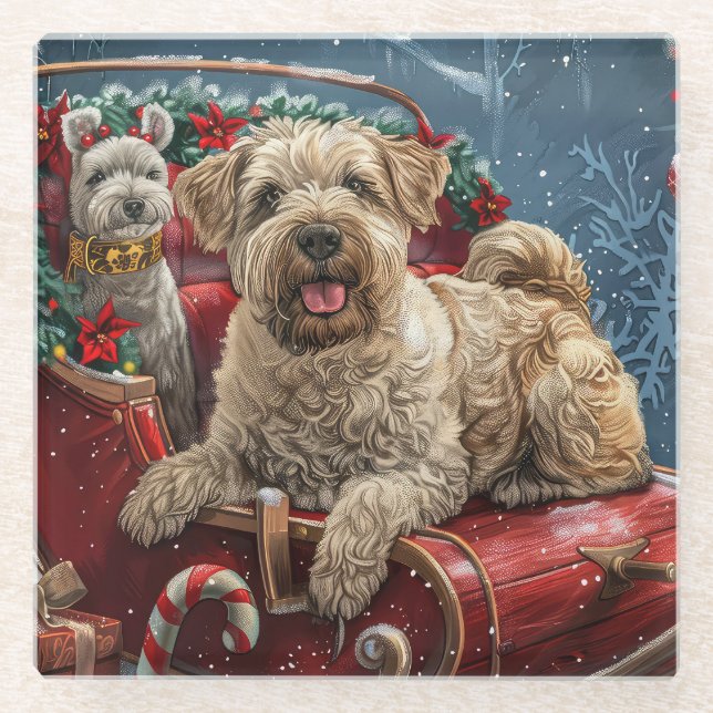 Wheaten Terrier Dog Weihnachtsfest Glasuntersetzer (Vorderseite)