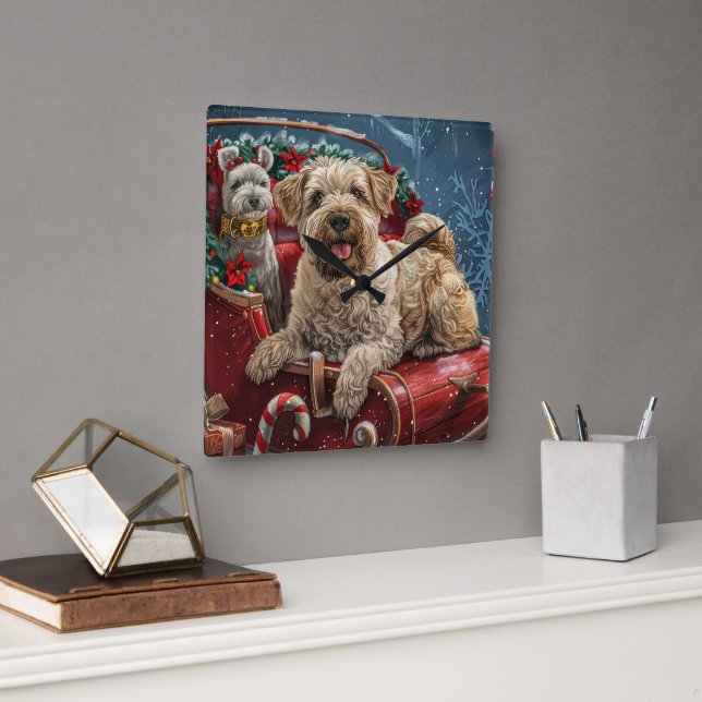 Wheaten Terrier Dog Weihnachtsfest Quadratische Wanduhr (Büro)