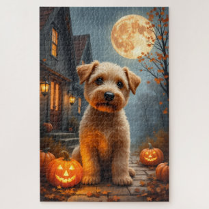 Wheaten Terrier Erntmond Halloween-Porträt