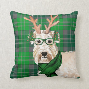Wheaten Terrier Green Holiday Karierter Weihnachts Kissen