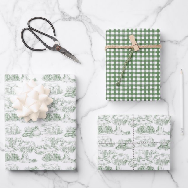WHEATEN Terrier Green Toile Geschenkpapier Set (Vorderseite)