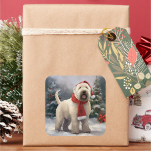Wheaten Terrier Hund im Schnee Weihnachten Quadratischer Aufkleber