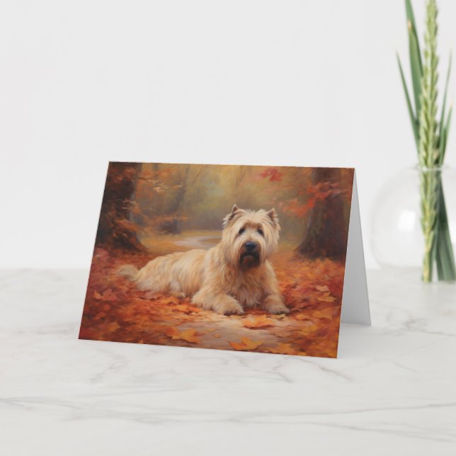 Wheaten Terrier im Herbst Leaves Inspiriert Karte (Vorderseite)