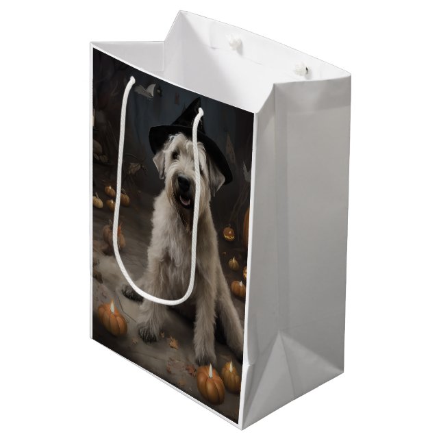 Wheaten Terrier Pumpkins Halloween Beängstigend Mittlere Geschenktüte (Vorderseite Schrägansicht)
