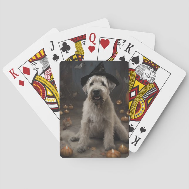 Wheaten Terrier Pumpkins Halloween Beängstigend Spielkarten (Rückseite)