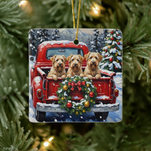 Wheaten Terrier Weihnachten Rotes Lastwagen Weihna Keramikornament