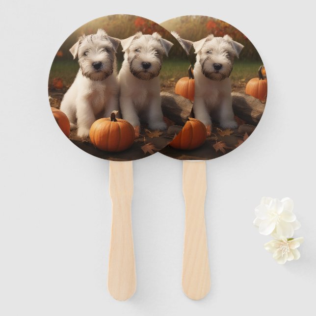 Wheaten Terrier Welpe Autumn Delight Pumpkin Fächer (Vorne und Hinten)