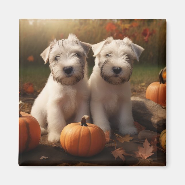Wheaten Terrier Welpe Autumn Delight Pumpkin Magnet (Vorne)