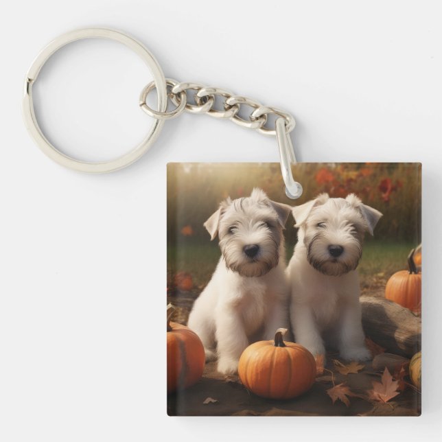 Wheaten Terrier Welpe Autumn Delight Pumpkin Schlüsselanhänger (Vorderseite)