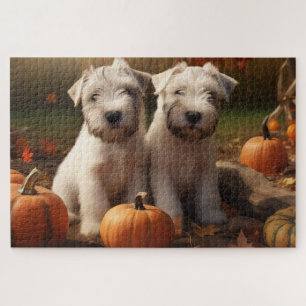 Wheaten Terrier Welpe Herbstfreude Kürbis
