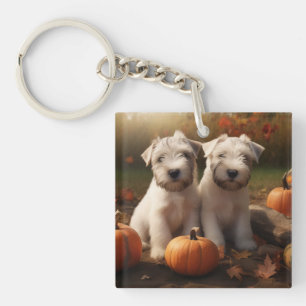 Wheaten Terrier Welpe Herbstfreude Kürbis Schlüsselanhänger