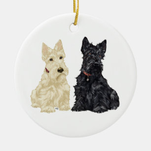Wheaten- und Black-Scottie-Hund-Ornament Keramikornament