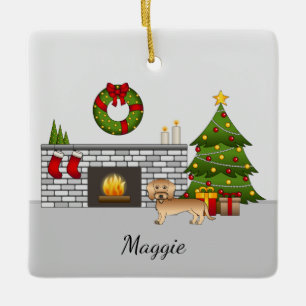 Wheaten Wire Haired Dachshund In A Christmas Room Keramikornament