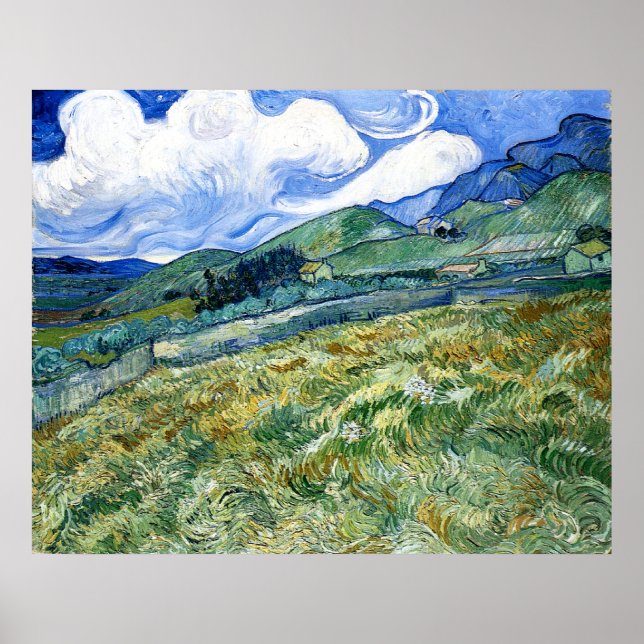 Wheatfield und Mountains, Vincent Van Gogh Poster (Vorne)